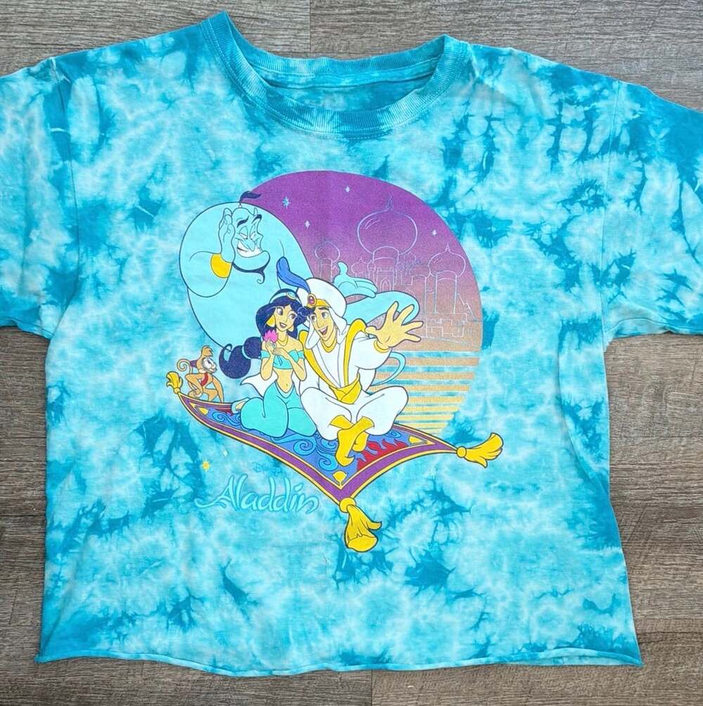 Disney Princess Aladdin Tie-Dye Graphic T-Shirt Size 13/14 Blue